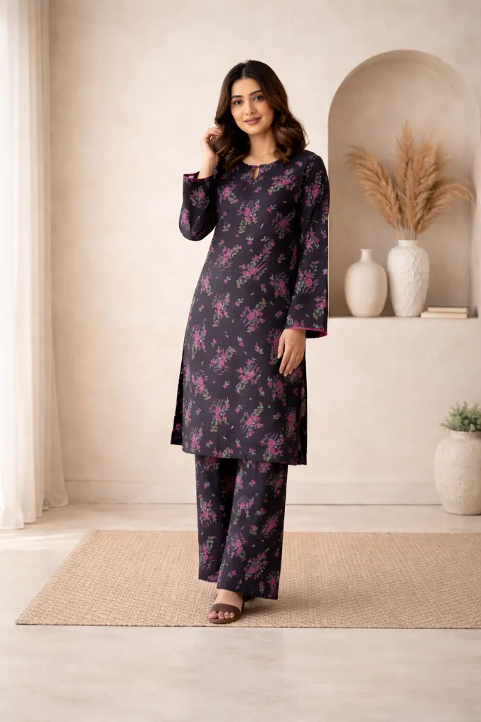 Elegant portrait in floral kurta.webp