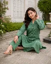 Sage green kurta set, textured co-ord set, daily wear kurta, office wear suit, Shopit women’s ethnic wear, summer cotton kurta set